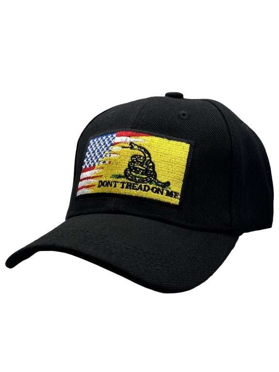 Patriotic Military Baseball Cap; USA American/Gadsden Flag Embroidery, Adjustable Strap, Multiple Colors Available