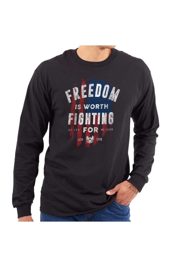 Freedom Fight Tactical American Flag Plus Size Long Sleeve Graphic Tee Shirt Brisco Brands 3X