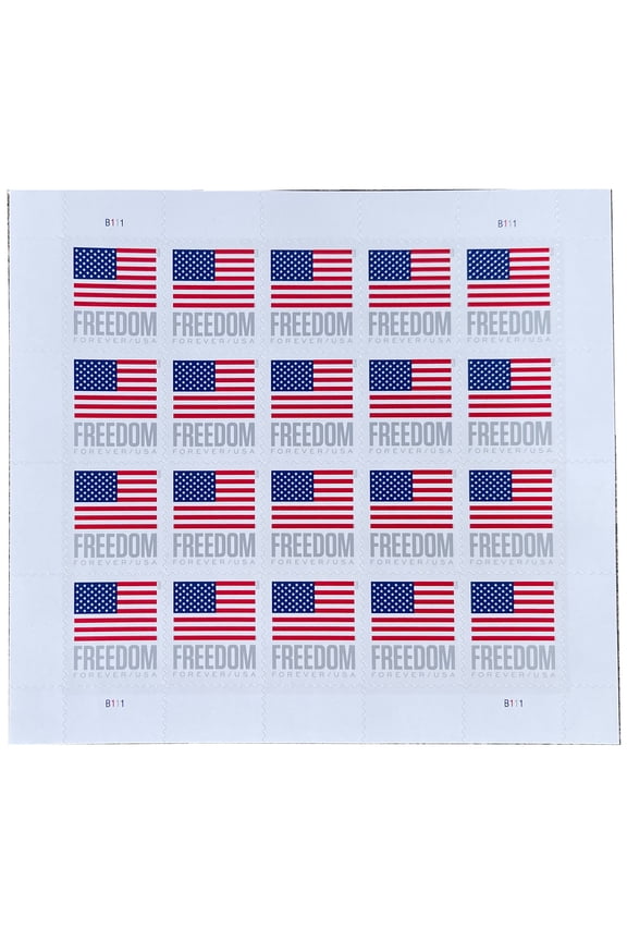 Freedom Flag 2023 USPS Forever Postage Stamp 1 Sheet of 20 US First Class Postal Patriotic Country America Stripes Stars Old Glory USA Celebration Wedding (20 Stamps)