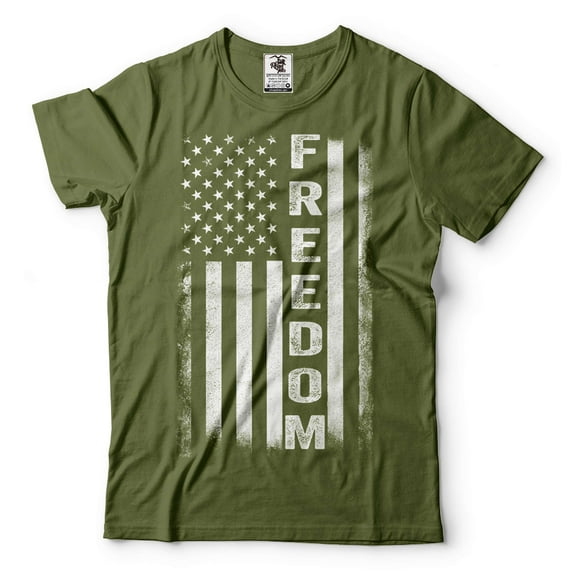 Freedom Flag Shirt USA Flag Tee 4th Of July Flag Shirt Independence Day Gifts 1776 Freedom Shirt (Large Military Green)