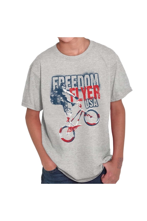 Freedom Flyer Cool American BMX Biker Crewneck T Shirts Boy Girl Teen Brisco Brands X