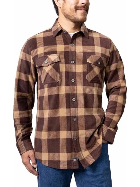 Mens Lightweight Plush Plaid Fleece Shirt (US, Alpha, Medium, Regular, Regular, Brown)