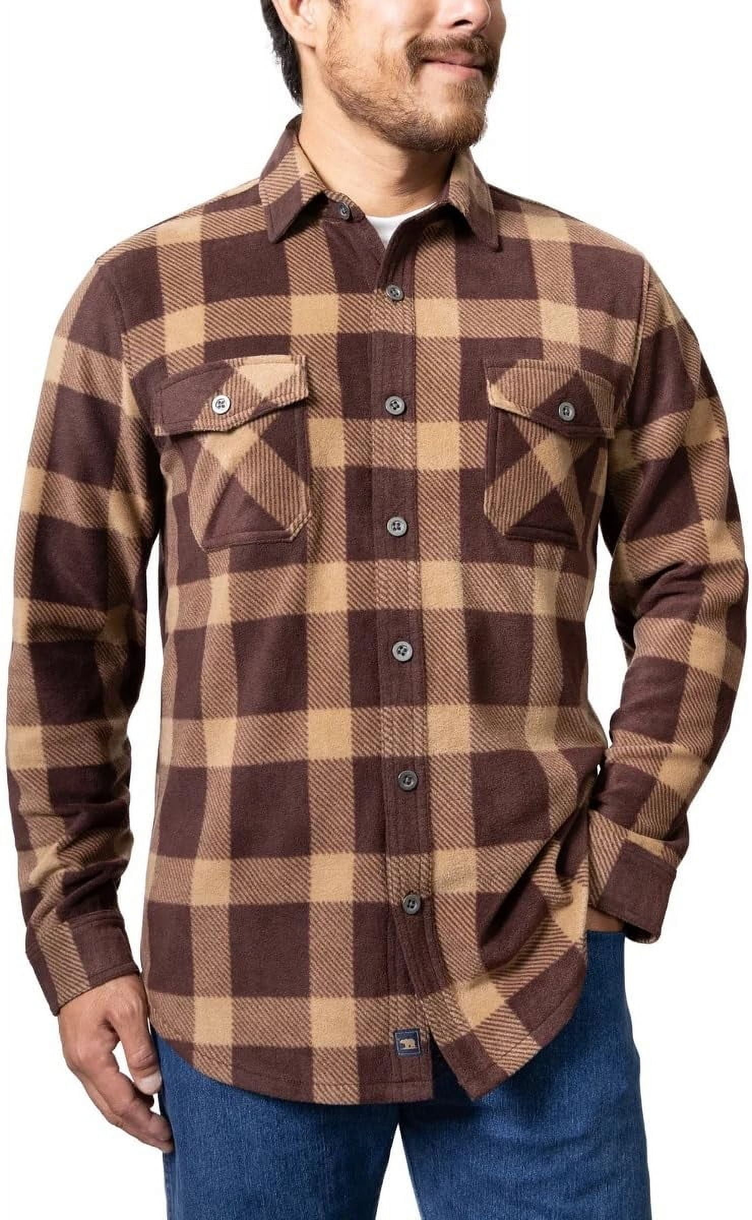Freedom Foundry Mens Lightweight Plush Plaid Fleece Shirt X-Large Regular Brown