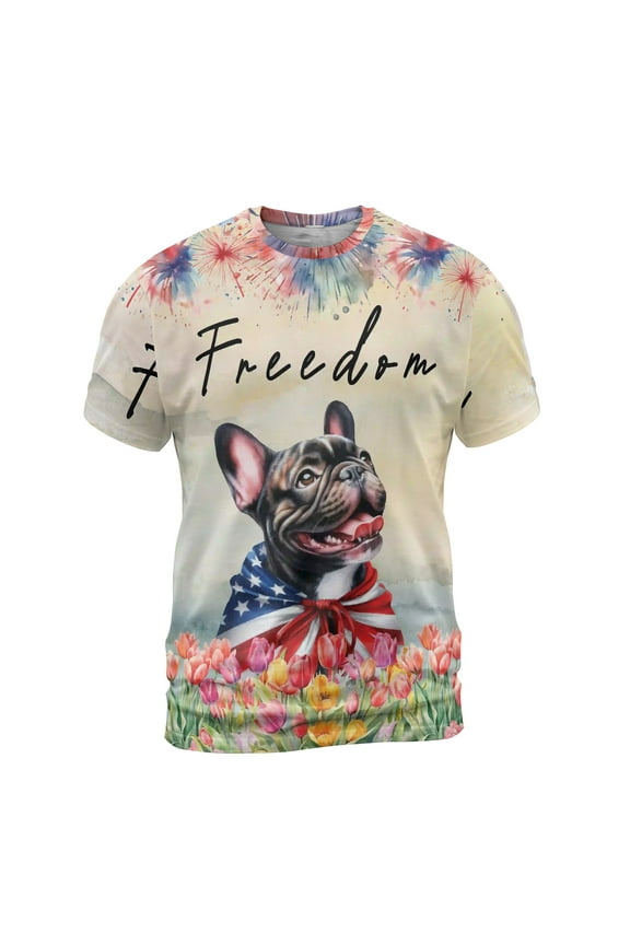 Freedom French Bulldog on Independence Day 4th of July All Over Print 3D Shirt Unisex Merch Dog Lover Gifts - 01005