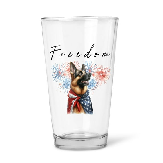 Freedom German Shepherd on Independence Day 4th of July 16oz Pint Beer Glass Mug Alsatian Dog Lover Gifts Beer Glasses Cup - 01005