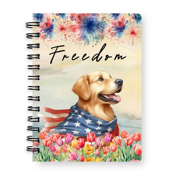 Freedom Golden Retriever on Independence Day 4th of July Spiral Bound Journal Goldens Dog Lover Gifts Idea 5x7in Spiral Notebook - 01005