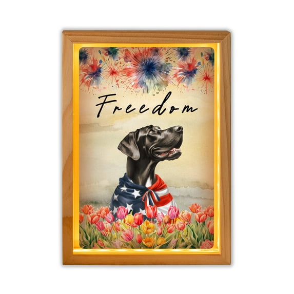 Freedom Great Dane on Independence Day 4th of July Acrylic Plaque with Wood Photo Frame Box Danes Dog Lover Gifts Light Box - 01005