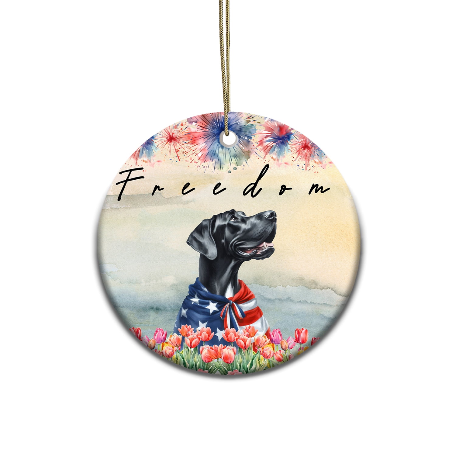 Freedom Great Dane on Independence Day 4th of July Ceramic Round ...
