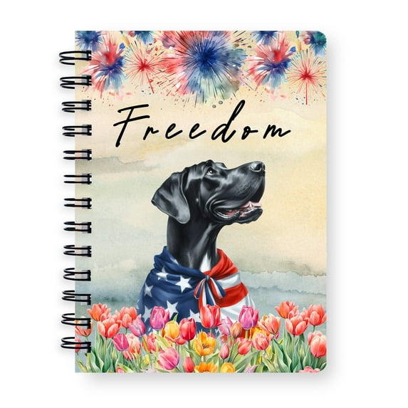 Freedom Great Dane on Independence Day 4th of July Spiral Bound Journal Danes Dog Lover Gifts 5x7in Spiral Notebook - 01005