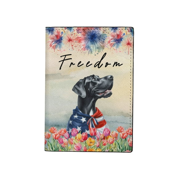 Freedom Great Dane on Independence Day 4th of July Travel Passport Wallet Danes Dog Lover Gifts PU Leather Passport Holder Cover - 01005