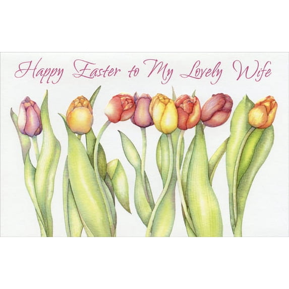 Freedom Greetings Embossed Tulips on White: Wife Easter Card