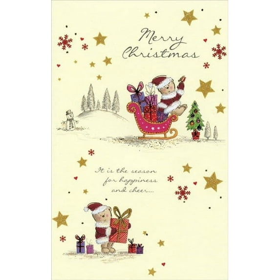 Freedom Greetings Santa Bears & Stars Christmas Card