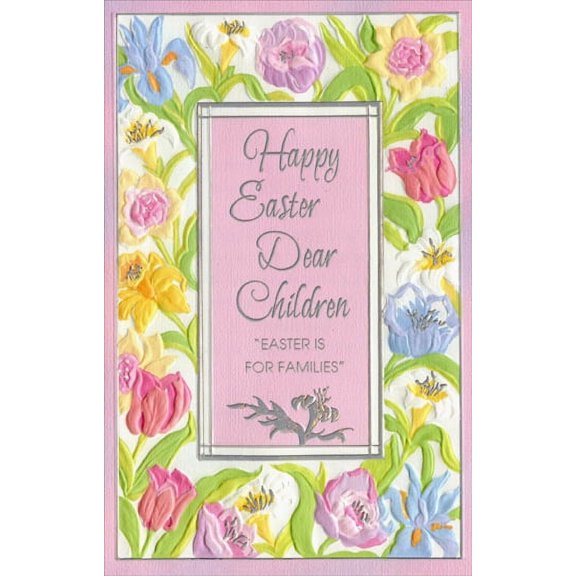Freedom Greetings Silver Foil Accents on Embossed Flowers: Children Easter Card