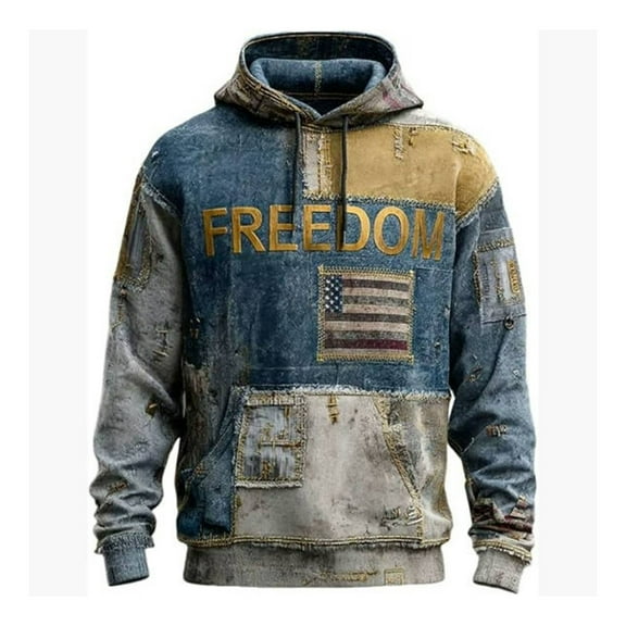 Freedom Hoodie Men Oversized Long Sleeve Patriotic Graphic Pullover Hoodies with Front Pouch Pocket Streetwear Fashion Casual Versatile Daily Wear