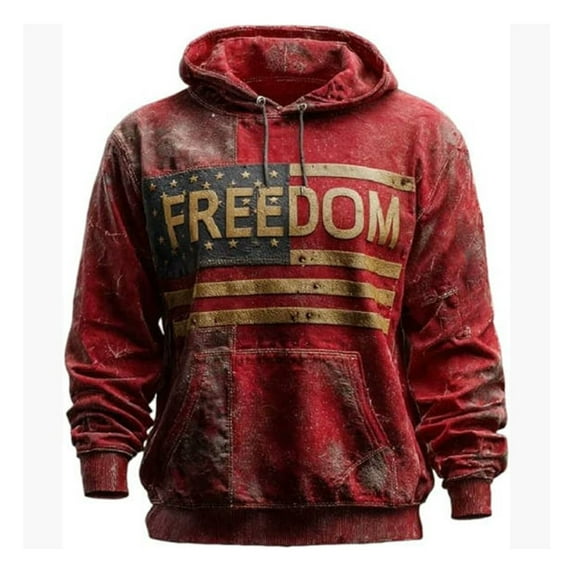 Freedom Hoodie Men Oversized Long Sleeve Patriotic Graphic Pullover with Front Pouch Pocket and Adjustable Drawstring Casual Loose Fit Daily Wear