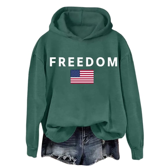 Freedom Hoodie Women Hoodie Oversized Long Sleeve Patriotic Pullover with Front Pocket Sports Athletic Stretch Casual Cozy Soft Daily Wear