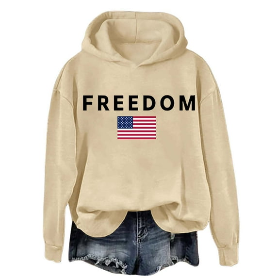 Freedom Hoodie Women Hoodie Oversized Long Sleeve Patriotic Pullover with Front Pocket Sports Athletic Stretch Casual Loose Fit Daily Wear