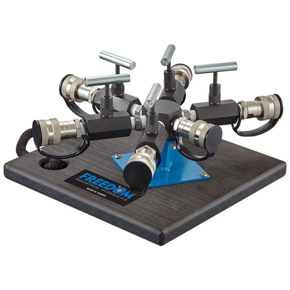 Freedom Hydraulics MANH6 with Needle Valves, Couplers, and Support Base, 1 IN - 5 OUT, 3/8" NPTF - MANH6F