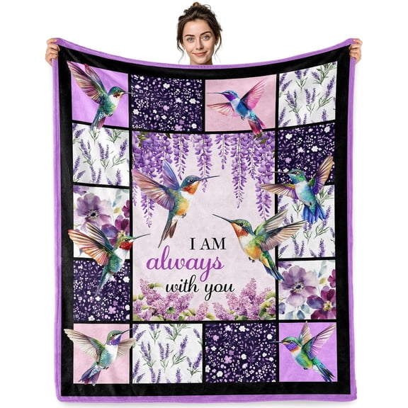 Freedom I Am Always with You Hummingbird Gifts for Women Hummingbird Floral Blanket Birds Decor for Bedroom Living Room Couch Perfect Birthday (60x80 Inch)