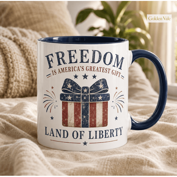 Freedom Is America’s Greatest Gift Mug, Patriotic Land of Liberty Coffee Cup