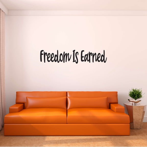 Freedom Is Earned Bald Eagle USA Flag Motivation Inspiration Stimulus Motive Impulse Forgiveness , Kindhearted, Thoughtful, Affectionate, Gift Decorating Ideas Wall Decal Sticker - Size: 30 In X 6 In