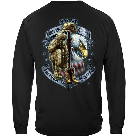 Freedom Is Never Free Military 100% Cotton Black Long Sleeves T-Shirt 4X-Large