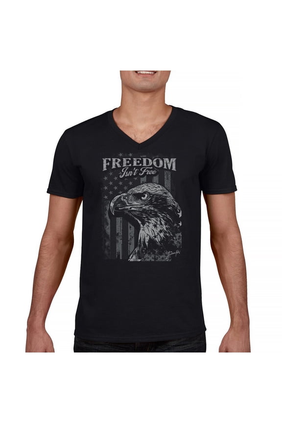 Freedom Isn’t Free Eagle V-Neck T-shirt Patriotic American Bird Prey DD 214 POW MIA Military Hero Veterans Day Tee