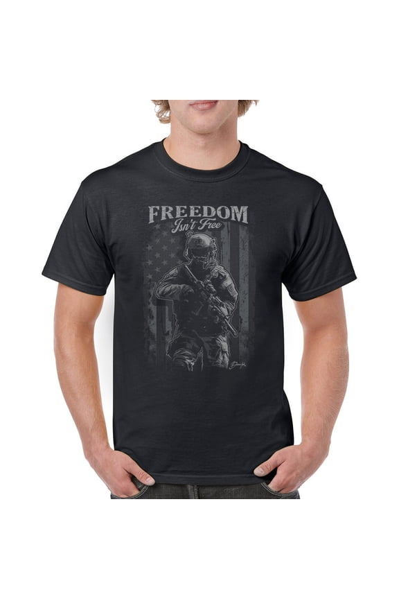Freedom Isn't Free T-shirt American Hero Patriotic Soldier DD 214 POW MIA Military Warrior Veterans Day Men's Tee
