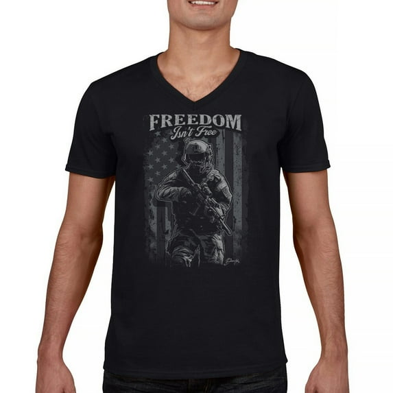 Freedom Isn't Free V-Neck T-shirt American Hero Patriotic Soldier DD 214 POW MIA Military Warrior Veterans Day Tee