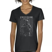 Freedom Isnt Free Womens V-Neck T-shirt American Hero Patriotic Soldier DD 214 POW MIA Military Warrior Veterans Day Tee