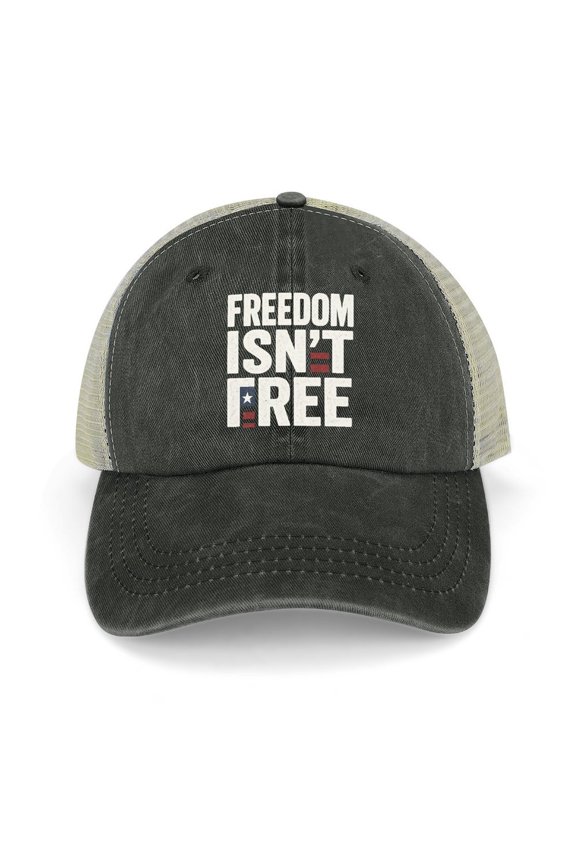 Freedom Isnt Free Black Adjustable Trucker Baseball Cap for Men Women, Mesh Snapback Hat