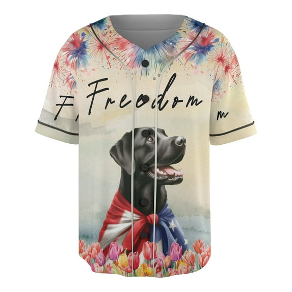 Freedom Labrador Retriever on Independence Day 4th of July All Over Print 3D Baseball Shirt Lab Dog Lover Gifts Softball Sport - 01005