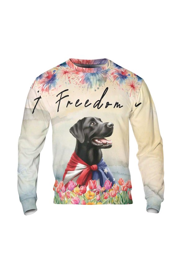 Freedom Labrador Retriever on Independence Day 4th of July All Over Print 3D Sweatshirt Unisex Merch Lab Dog Lover Gifts - 01005
