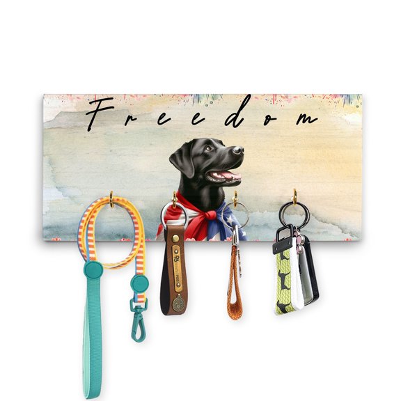 Freedom Labrador Retriever on Independence Day 4th of July Wood Key Holder Lab Dog Lover Gifts Wall-mounted Key Rack Home Decor - 01005