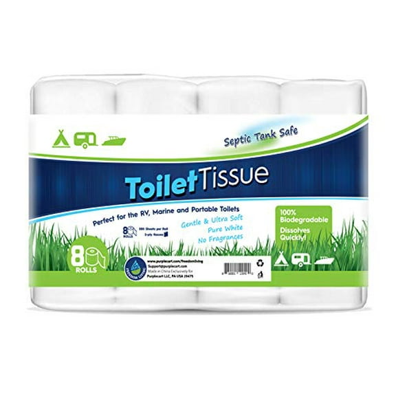 Freedom Living Septic Tank Safe Toilet Tissue for Campers and RVs Biodegradable Marine Toilet Paper for Boats, Fragrance-Free 2-Ply RV Toilet Paper (8 Rolls, 500 Sheets Each)
