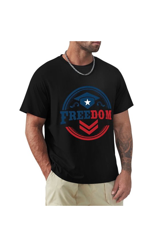 Freedom Men's HD Print Classic Short Sleeve T-Shirts Black XL