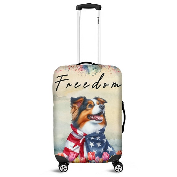 Freedom Miniature American Shepherd on Independence Day 4th of July Travel Luggage Cover MAS Dog Lover Gifts Suitcase Dust Protective Decor - 01005