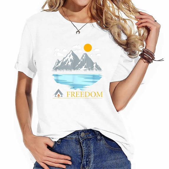 Freedom Mountains Camping Gift Women's Top with Bold and Trendy Print