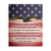 Freedom Must Be Fought For - American Flag Ronald Reagan Presidential Quotes Wall Art, Rustic Inspirational Wall Decor Print For Modern Home Decor, Dorm, Office Decor & Patriotic Gift