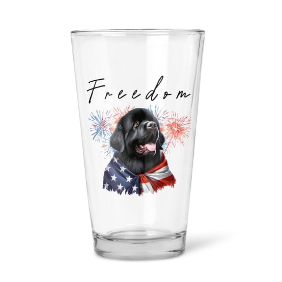 Freedom Newfoundland on Independence Day 4th of July 16oz Pint Beer Glass Mug Newfie Dog Lover Gifts Beer Glasses Cup - 01005