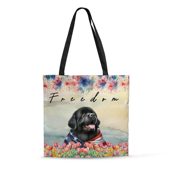 Freedom Newfoundland on Independence Day 4th of July All Over Print 3D Canvas Tote Bag Newfie Dog Lover Gifts Reusable Handbag - 01005