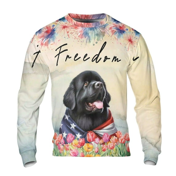 Freedom Newfoundland on Independence Day 4th of July All Over Print 3D Sweatshirt Unisex Merch Newfie Dog Lover Gifts - 01005