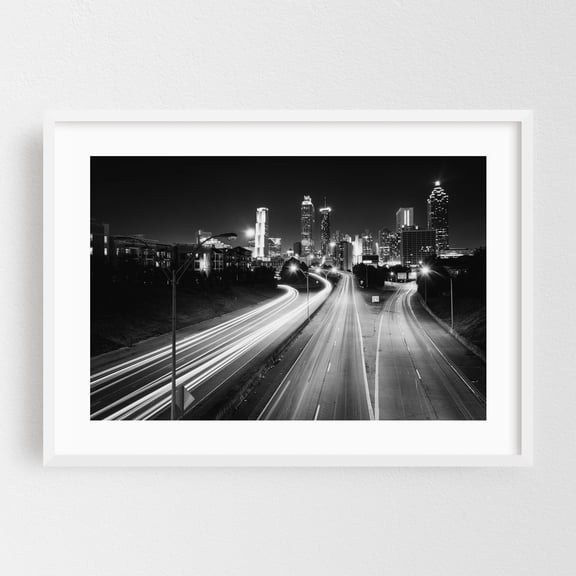 Freedom Parkway Traffic B&W - Atlanta Georgia Photography White Framed Wall Art Print 20 x 30 inches