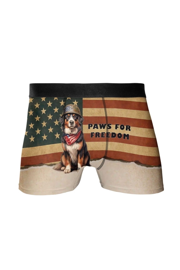 Freedom Paws Patriotic Australian Shepherd Vintage Memorial Day All Over Print Boxer Briefs Underwear for Men Dad Aussie Dog Lover Gifts - 12006