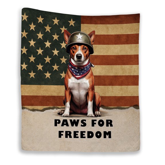 Freedom Paws Patriotic Basenji Vintage Memorial Day Quilt Blanket African Barkless Dog Lover Cozy Comforter Throw Blanket - 12006