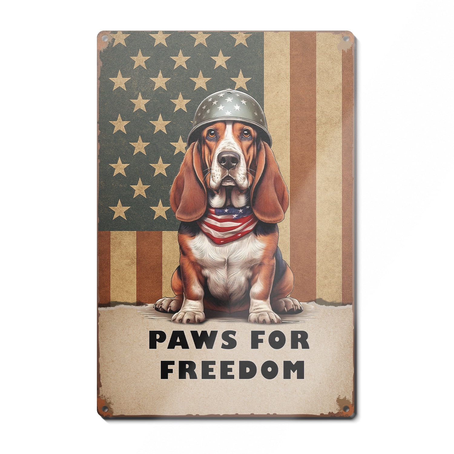 Freedom Paws Patriotic Basset Hound Vintage Memorial Day Vertical Metal ...