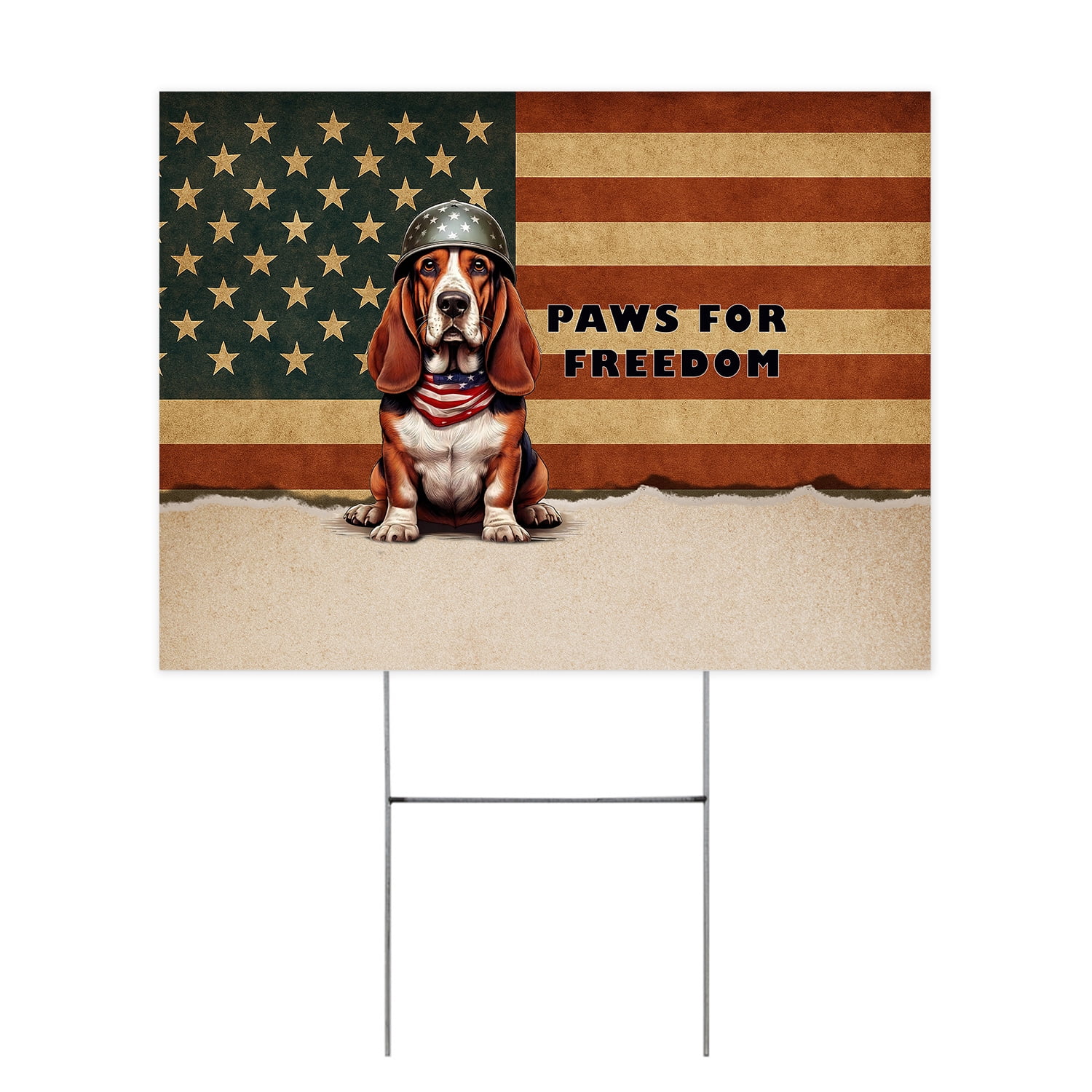 Freedom Paws Patriotic Basset Hound Vintage Memorial Day Yard Sign ...