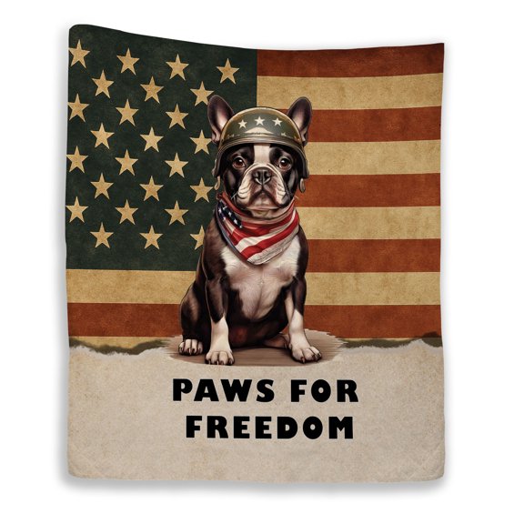 Freedom Paws Patriotic Boston Terrier Vintage Memorial Day Quilt Blanket Gentleman Dog Lover Gifts Cozy Comforter Throw Blanket - 12006
