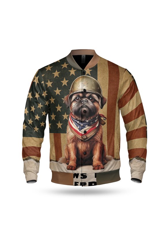Freedom Paws Patriotic Brussels Griffon Vintage Memorial Day All Over Print 3D Baseball Jacket Griff Dog Lover Bomber Jacket Softball - 12006