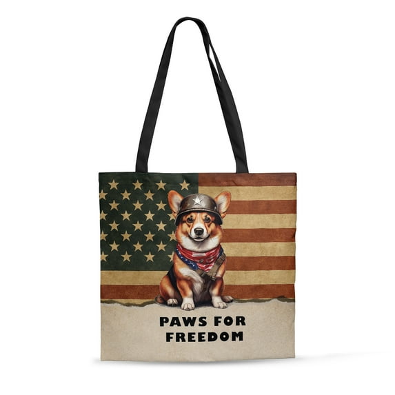 Freedom Paws Patriotic Corgi Vintage Memorial Day All Over Print 3D Canvas Tote Bag Welsh Corgi Dog Lover Gifts Idea Reusable Handbag - 12006